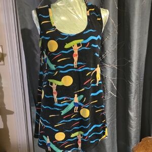 Vintage LuLaRoe Tunic Tank Top Women's S Sleeveless Scoop Slit Beach Surf Waves